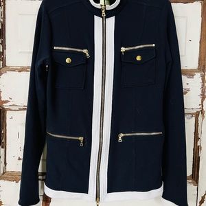 Boston Proper Chic Zippered Coordinate Set Navy/White Gold Zip XS